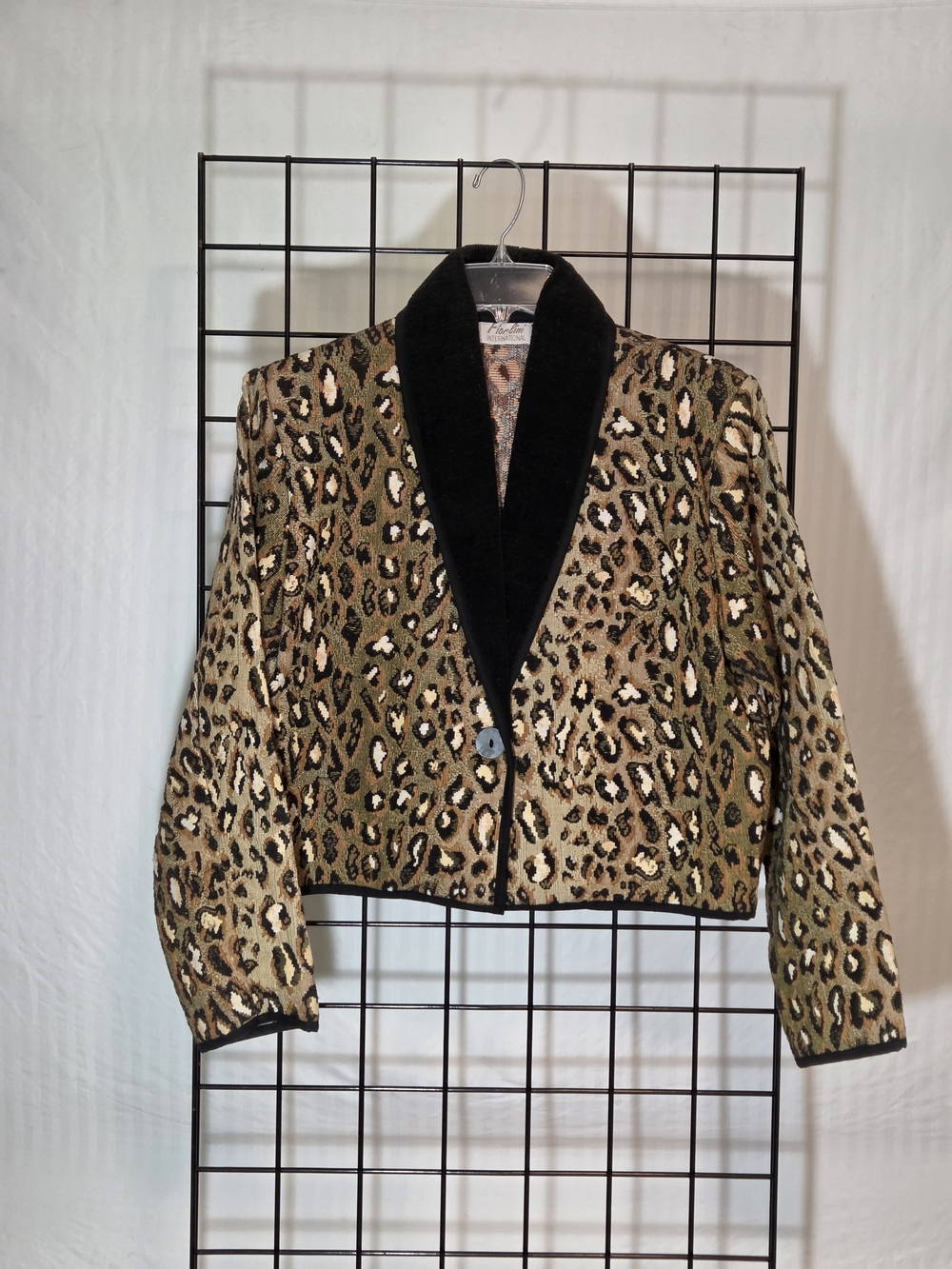 Leopard Print Cropped Blazer with Black Shawl Collar